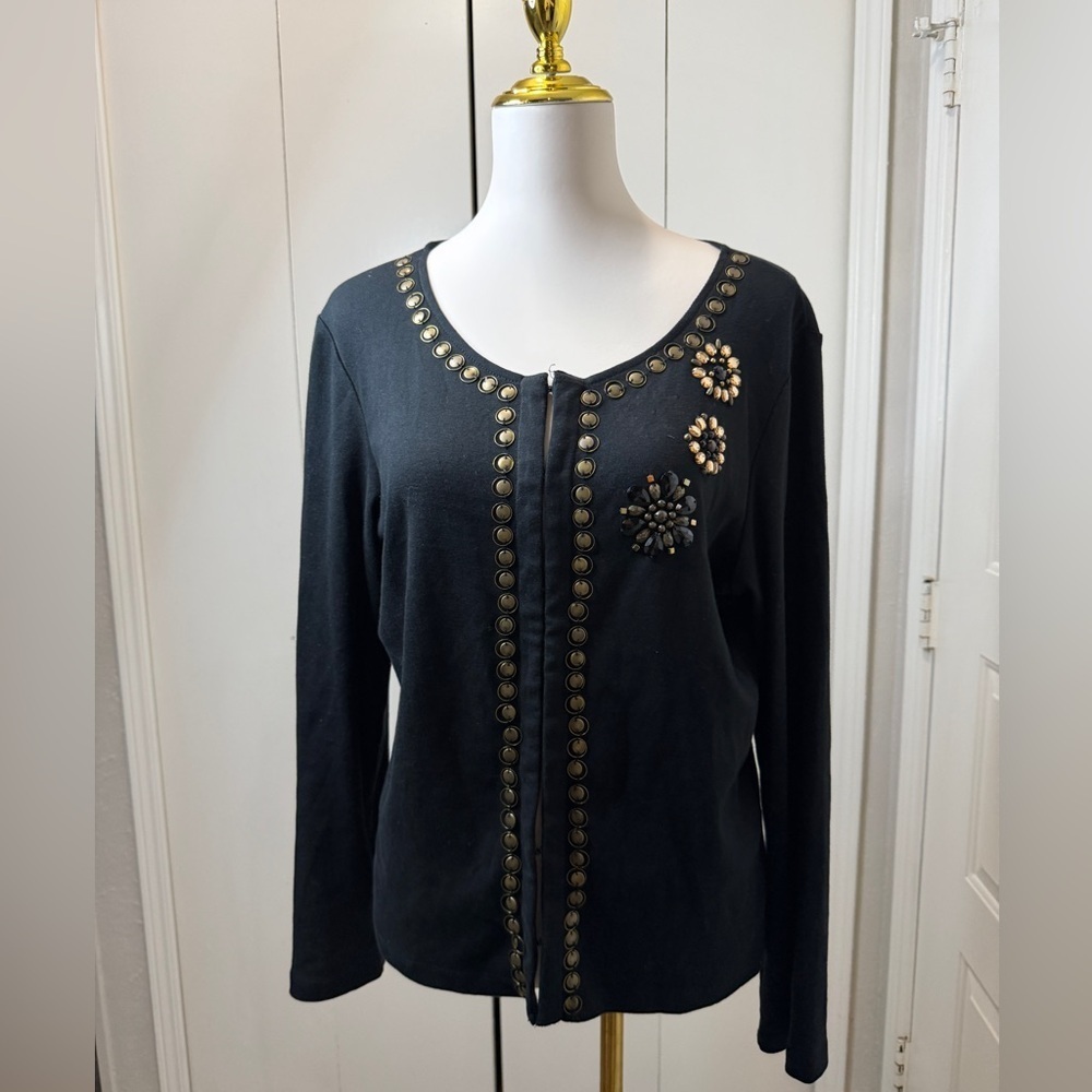 Rafaella Black Embellished Button Down Shirt